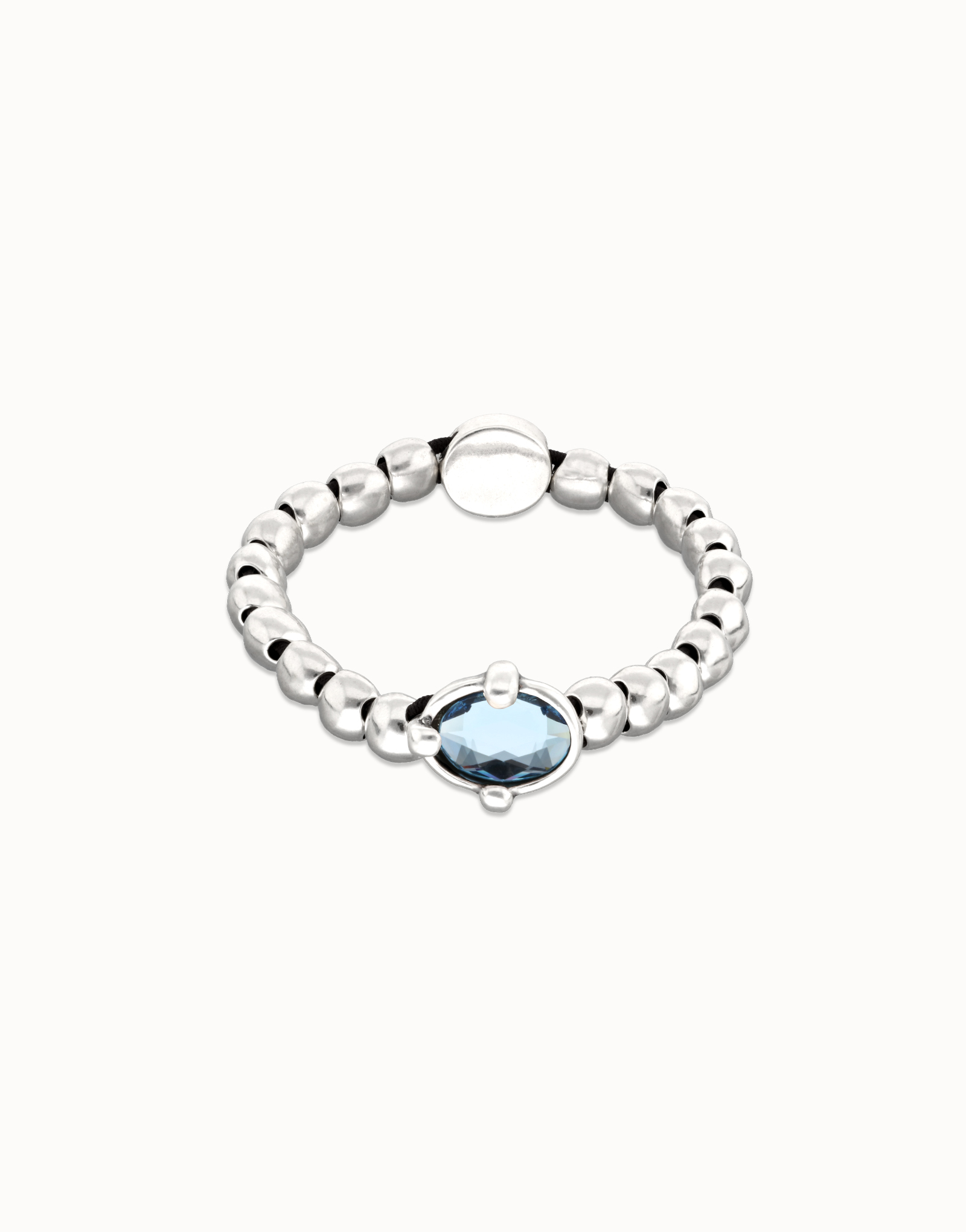 Beaded bracelet with blue oval faceted crystal, Silver, large thumbnail